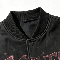 Blouson universitaire personnalisé pour homme, imprimé planètes et lettres effet goutte, délavé, coupe oversize, à boutons-pression, style streetwear, type bomber de baseball