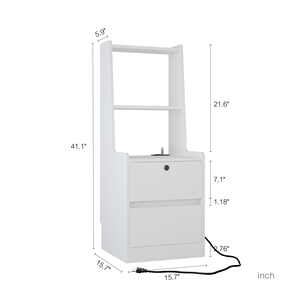 Modern Nightstands Set of <b>2</b> with Charging Station and Night Light Bookshelf Bedside <b>Storage</b> <b>Drawer</b> <b>Unit</b> - Product Image 6