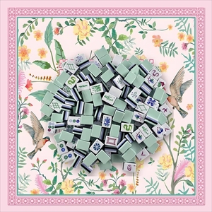 Set di Mahjong Americano a 4 Strati con Tessere Incise, 160 Tessere in Acrilico Blu Chiaro Pesante, Edizione Prato Primaverile - Product Image 1