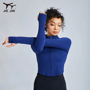 Veste de sport légère à fermeture éclair pour femme JIEJIN, coupe-vent et respirante, haut de <span class=keywords><strong>yoga</strong></span> avec col et trous pour les pouces, idéale pour le printemps - Product Image 1