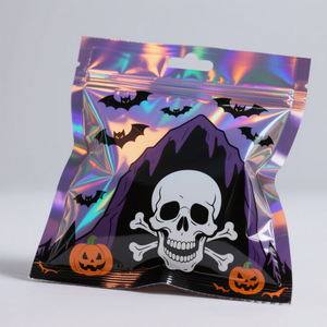 Custom Foil olografico Mylar CR cerniera custodia con foro di appendere abbigliamento a prova di odore di erba tenuta di calore uscita fustellato borsa in alluminio - Product Image 5