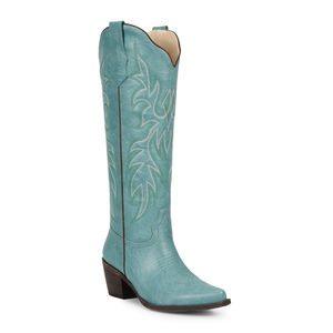 WETKISS 2026 OEM <span class=keywords><strong>Botas</strong></span> Vaqueras Bordadas Azules para <span class=keywords><strong>Mujer</strong></span>, Estilo Festival, Punta Fina, Tacón Cuadrado, <span class=keywords><strong>Botas</strong></span> Altas hasta la Rodilla, Venta al por Mayor - Product Image 1