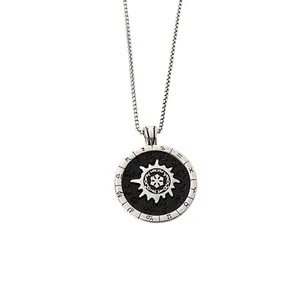 Men's Retro Hip Hop Titanium Steel Necklace Street Style Round Pendant Alloy Jewelry Stainless Steel Trendy Pendant