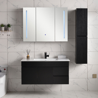 Meuble-lavabo rectangulaire mural moderne en MDF avec armoire miroir LED (Écologique et durable)