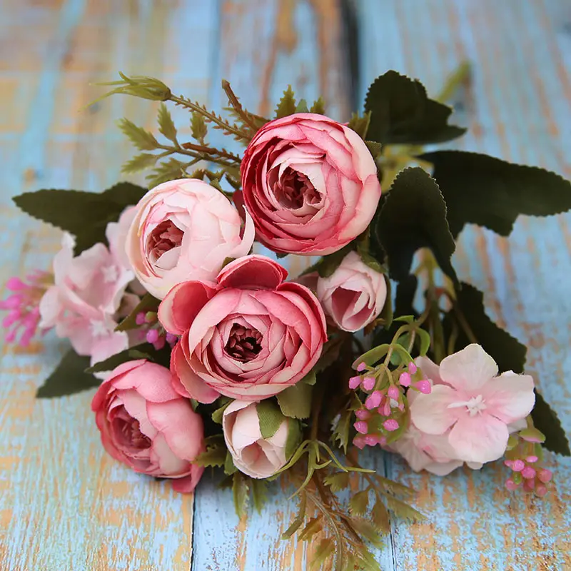 Flor artificial para decoração de casa, flores artificiais para casamento, decoração de peônia pequena