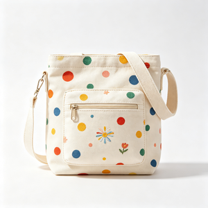 Borsa a Tracolla in Tela con Stampa Margherite Nere, Mini Borsa a Secchiello da <span class=keywords><strong>Donna</strong></span> con Tasca Frontale con Cerniera, Borsa a Spalla Casual per Uso Quotidiano - Product Image 2