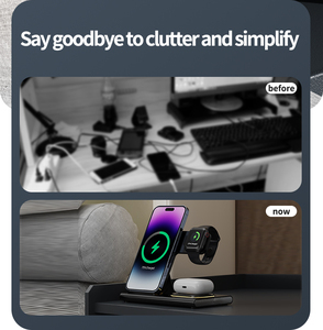 Dispositivos electrónicos Cargador inalámbrico rápido 3 en 1 Soporte de carga inalámbrico compatible con <span class=keywords><strong>Apple</strong></span> y Android - Product Image 6