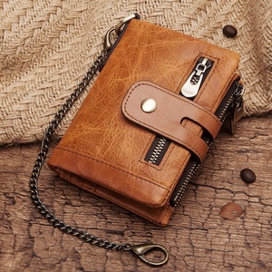 For Men's Top Grain Cowhide Genuine Leather Short <b>Wallet</b> Vintage Chain Open Closure Soft Money Clip <b>RFID</b> Coin Polyester - Product Image 5