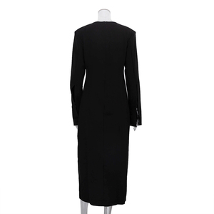 Abito <span class=keywords><strong>Lungo</strong></span> <span class=keywords><strong>Nero</strong></span> <span class=keywords><strong>con</strong></span> Zip Posteriore, Spalle Imbottite, Maniche Lunghe, Scollo a V Profondo e <span class=keywords><strong>Spacco</strong></span> - Product Image 5