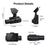 Caméra embarquée 3 canaux : Avant 4K, Intérieur 2K, Arrière 2K, Enregistrement 4K avec ADAS BSD, WiFi double bande 2.4G/5.8G, DVR de voiture