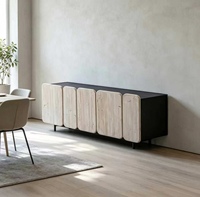 Buffet en bois massif Wabi Sabi à 5 portes, meuble de rangement moderne avec portes arrondies pour salon, école et atelier