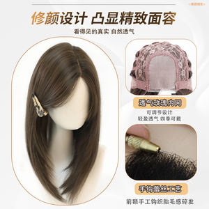 Peluca Larga y Lisa con Flequillo Lateral, Capas, Línea de Cabello Natural, Encaje Transparente, Fibra Resistente al Calor - Product Image 5