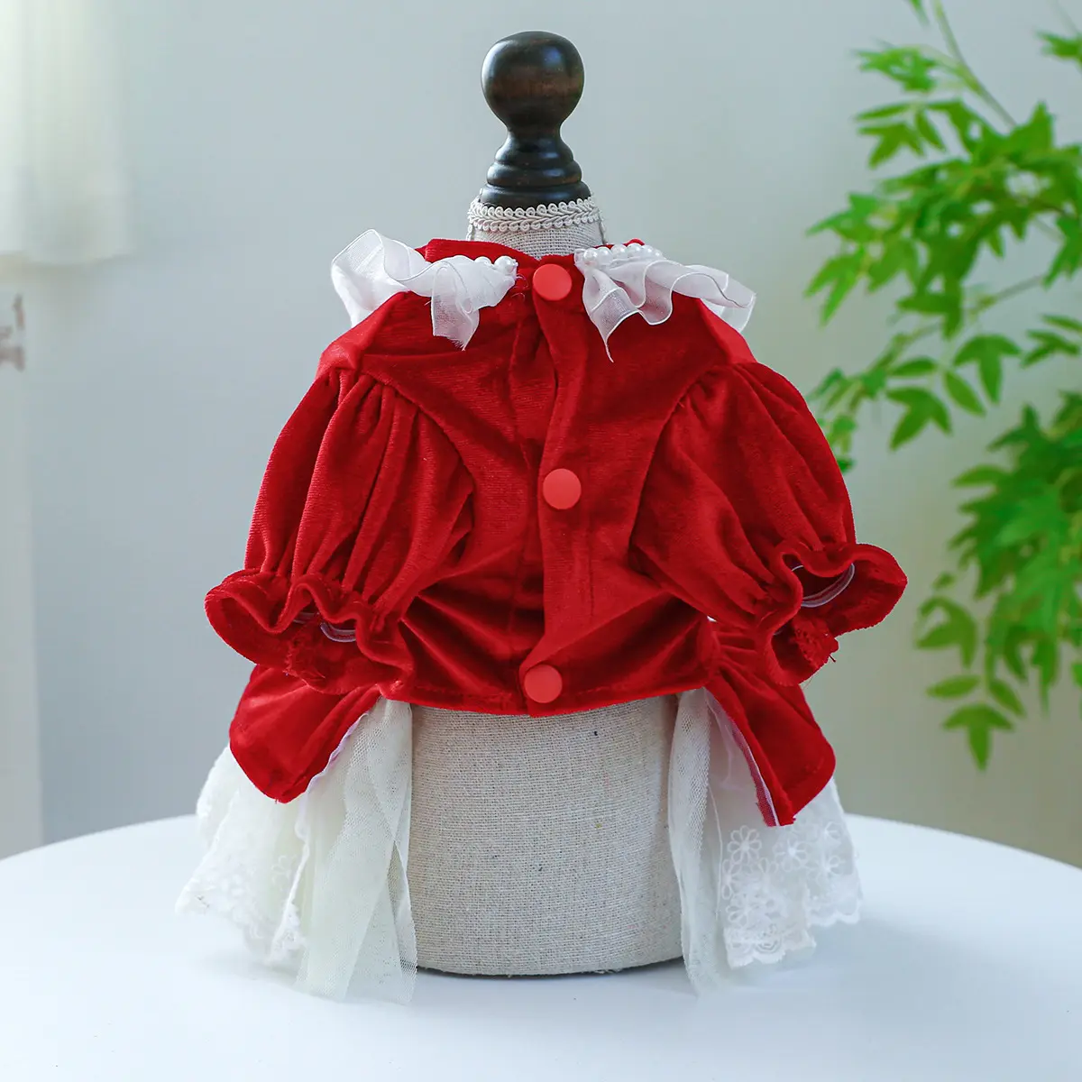 LM0027K Robe de princesse avec nœud papillon pour chien, robe formelle en velours rouge, mode pour vêtements à pattes
