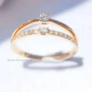 महिलाओं के गहने अँगूठी 18K शुद्ध सोने प्राकृतिक हीरा फैंसी 2 बैंड डिजाइन गुलाब गोल्ड शादी की सगाई की अंगूठी