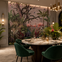 Papier peint mural tropical avec flamants roses, oiseaux exotiques de la forêt tropicale, papillons, nature, pour salon de beauté, hôtel, restaurant, décoration murale