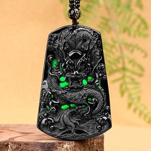 Pendentif Long Pai en jadéite noire naturelle authentique, pendentif pour homme, vente en gros de jade C207 - Product Image 1