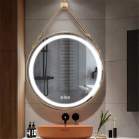 Miroir de salle de bain LED avec cadre en alliage d'aluminium, miroir mural LED givré, interrupteur tactile moderne, anti-buée, doré, à intensité variable, miroir rond LED pour salle de bain