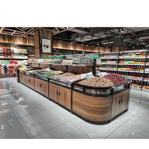 رف عرض خشبي مزدوج الجوانب للسوبر ماركت، حامل عرض متين للأطعمة والفواكه والخضروات مع خزائن تخزين - Product Image 6