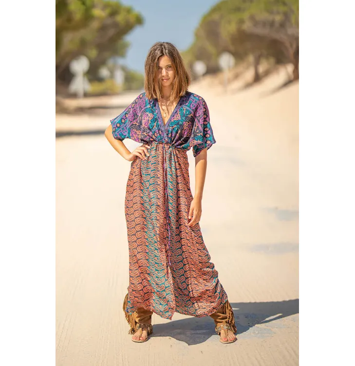 Nuevo Sudeste de Asia Tailandia Bohemia Retro vestido estampado étnico Maldivas Seaside Beach vestido