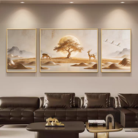 Peinture décorative moderne de luxe pour salon, triptyque encadré, paysage doré, décoration murale pour fond de canapé