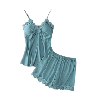 Nouvelle lingerie sexy pour femmes, vêtements de nuit en satin doux et lisse, camisole en dentelle, short en soie, pyjama femme tendance - Product Image 1