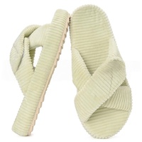 Chaussons d'été tendance à bout ouvert en fourrure, à brides croisées, semelle TPR, mousse à mémoire de forme respirante, doux et moelleux pour femmes
