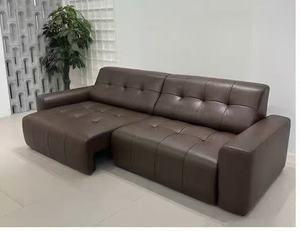 โซฟาหนังสีน้ำตาลทันสมัยปรับเอนด้วยไฟฟ้า โซฟาห้องนั่งเล่นหรูหราแบบมีกระดุม พร้อมที่วางเท้าปรับได้ โซฟา 3 ที่นั่งอเนกประสงค์ - Product Image 2