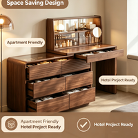 Table de toilette haut de gamme en bois massif avec miroir LED intelligent 3 couleurs et 3 tiroirs, grand rangement, pour chambre à coucher