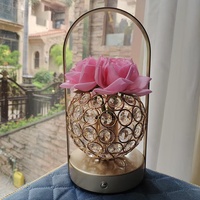 Lampe de table créative en verre cristal en forme de rose, de luxe, à piles, à commande tactile, décorative, cadeau pour