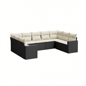 Ensemble de canapés de jardin blanc crème, meubles d'extérieur en rotin noir, 6 places, design contemporain - Product Image 1