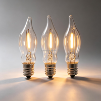 Ampoule LED E12, C18, Ampoule à filament en verre transparent en forme de flamme, 120V, Lumière blanc chaud, Ampoule décorative pour suspension