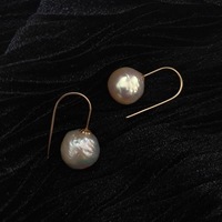 Petites boucles d'oreilles en or 14 carats pour femmes, cadeau, avec de grandes perles d'eau douce baroques, lumière forte, style Edison, super douces