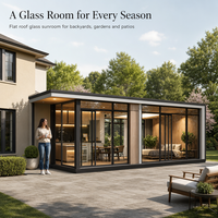 Véranda en verre à toit plat, chambre de jardin en aluminium, serre en verre, solarium sur mesure pour terrasse arrière, patio