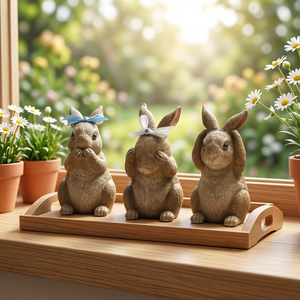 Figurine de lapin mignon en résine de polyester, décoration de Pâques pour la maison, ornement festif, statue miniature de lapin pour le bureau - Product Image 3
