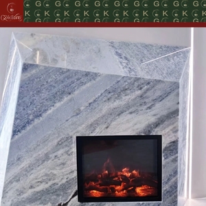 Chimenea Moderna GOLDKING para Interiores de Villas, con Revestimiento de Mármol Azul Cristal, Gris Claro con Vetas Azules Suaves, Corte Geométrico Asimétrico - Product Image 5