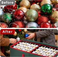 Boîte de rangement pour décorations de Noël imperméable avec séparateurs, capacité de 128 décorations de 3 pouces, organisateur à double fermeture éclair, poches supplémentaires en tissu