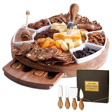 Acacia Wood Ceramics Cutting Charcuterie Cheese Board Set Wooden for ...