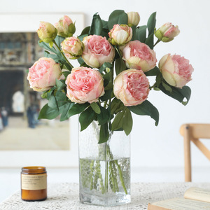 Ramo de Flores Artificiales de Peonía Británica, Color Rosa, Plástico y Seda, Alta Simulación, Decoración para Bodas y Hogar - Product Image 1