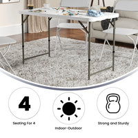 Tables pliantes en plastique HDPE blanc réglables en hauteur pour événements, mariages, fêtes, pique-niques, dîners en plein air, camping
