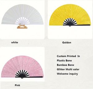 New Arrival Eco-Friendly 13-Inch Large Portable Bamboo Plastic Hand Fan 33cm Green <b>Glitter</b> Rave Carved Painted DIY Music Cartoon - Product Image 6
