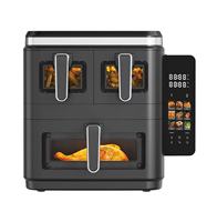 Friteuse à air triple panier carrée 4L+4L+9L, sans huile, affichage numérique, pour une cuisson saine, usage domestique, format familial