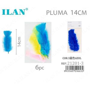 ขนนกสีฟ้า ILAN Pluma ขนาด 14 ซม. 6 ชิ้น สำหรับงานประดิษฐ์ตกแต่ง - Product Image 1