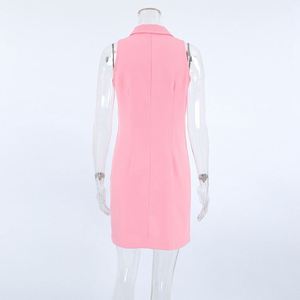 <span class=keywords><strong>Robe</strong></span> mini moulante <span class=keywords><strong>blanche</strong></span> personnalisée pour femme, élégante, en maille, <span class=keywords><strong>sans</strong></span> manches, col polo, boutonnée, idéale pour l'été - Product Image 5