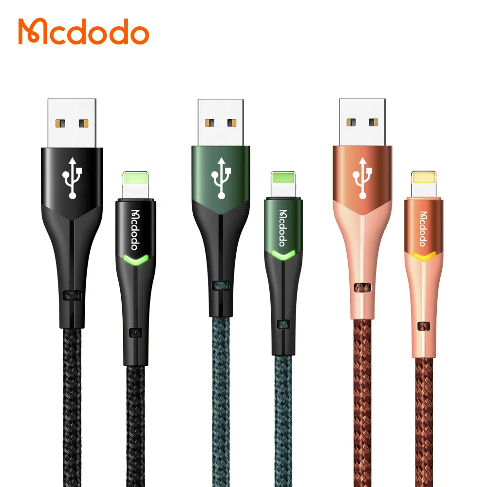 MCDODO New design LED lighting Data Cable USB Fast Charging Cord Nylon Braided 8 pin Quick Charge Charger Cable for iPhone