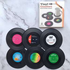 Sous-verres Ensemble de 6 sous-verres de disque vinyle rétro colorés pour boissons avec étiquettes drôles Sous-verres de table - Product Image 2