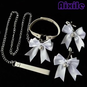 Collier en cuir avec nœud TBow, laisse, BDSM, bondage, collier érotique, jouet sexuel, SM, esclave, cosplay, ensemble de restraints, jeu de rôle - Product Image 1
