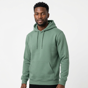 Sweat-shirt à capuche vert pour homme, coupe classique, en molleton de coton, pull décontracté avec poche avant, vêtement d'automne - Product Image 1