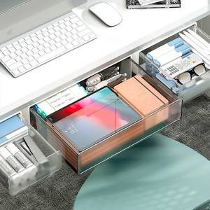 Under Desk <b>Drawer</b> <b>Storage</b> <b>Box</b> Rectangle Wall Mounted Office Organizer For Stationery Electronics Personal Care Items - Product Image 1