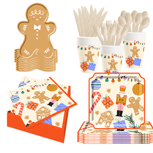 DAMAI Customized Christmas Party Tableware Set with Gingerbread Man Patters Disposable Paper Plates Cups Napkins - Product Image 4
