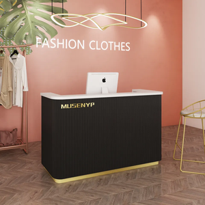 Luxury High-end Modern Solid Wood <b>Adjustable</b> Reception <b>Desk</b> with LED Lighting for Beauty Salon Barber Shop Hotel Hospital Front - Product Image 2